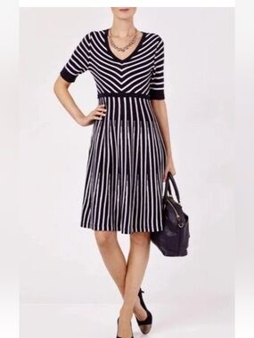 Boden Amelie Chevron Sweater Dress, Navy & White, Cotton & Wool, Size 6